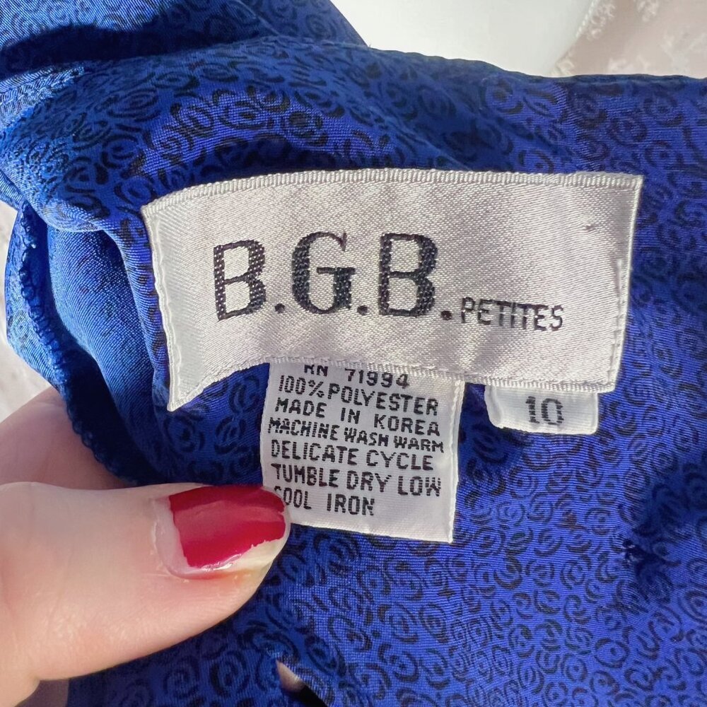 Vintage 80s BGB Petites Royal Blue Florette Pattern Secretary Dress Size 10P - Picture 7 of 7